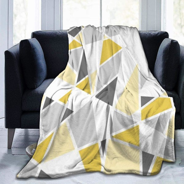 Geometriskt mönster i gult och grått Sängfilt Mjuk flanell Fleece Varm filt för soffa,säng,soffa,stol,kontor,resor,camping-r474 60x50in 150x125cm
