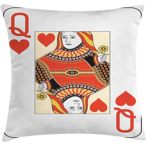 Drottning Cover, Queen Of Hearts Spelkort Casino Design Spelspel Poker Blackjack, 18" X 18", Vermilion Yellow