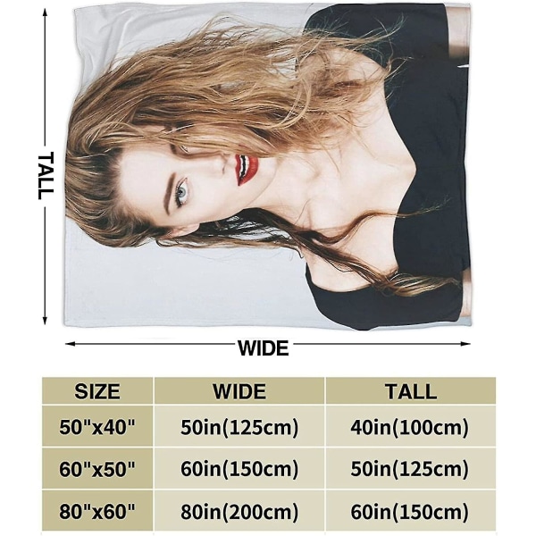 Amber Heard filt Ultramjuk flanellfilt 3d- print Fluffig plyschfilt Sängdekoration Sängfilt för vardagsrumsrum Sovrumsinredning (3 storlekar) 60x50in 150x125cm