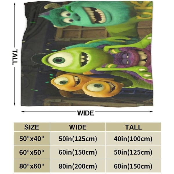 Monster University Sängfilt Lättvikts Sängfilt För Barn Vuxna Mjuk Varm Flanell Sängfilt.för Säng,soffa,camping Och Resor Great Bedroo 80x60in 200x150cm