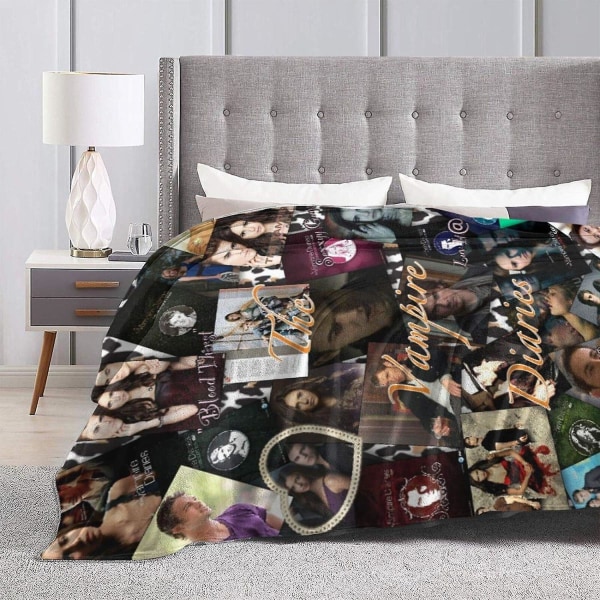 Team Damon Stefan Salvatore Vampire Diaries Tv Show Filtar, Vampire Elena Damon Stefan Love Triangle Collage Fuzzy Fleece Filt Till Sängsoffa Merch 80x60in 200x150cm