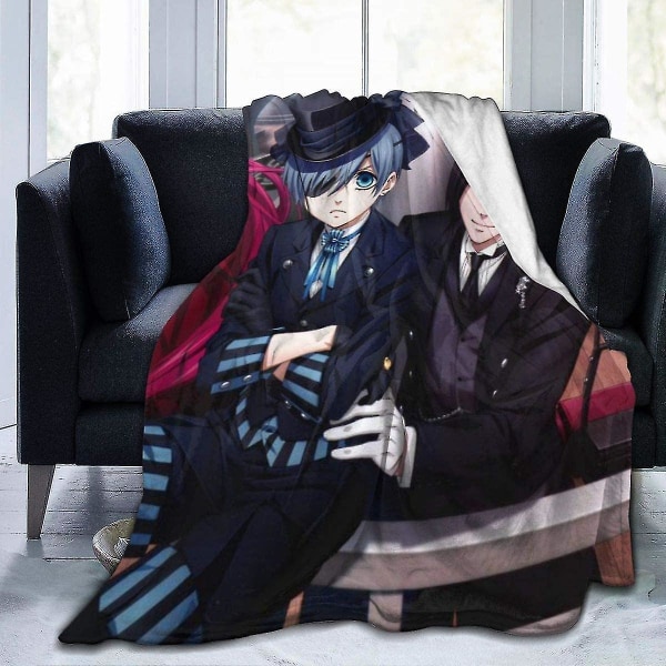 Anime Svart Butler Varm Fleece Täcke Till Bäddsoffa Soffa -w497 50x40in 125x100cm