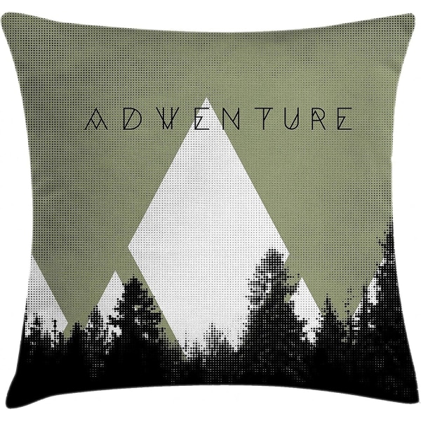Äventyr Cover, Skog Med Halvtonseffekt Hipster Typografi Camping In Mountains,18" X 18", Army Green