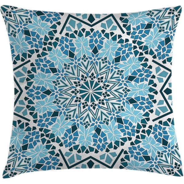 Marockanskt cover, marockansk arkitektur består av geometriskt mönstrad mosaik och östliga stjärnor, 18" X 18", turkos