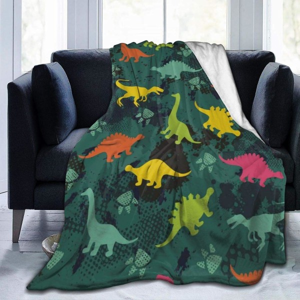 Söt tecknad dinosauriemönstertrycksfilt Ultramjuk print Kasta Supermjuk Fuzzy Lättviktsfilt för säng Soffa Vardagsrum -n45 80x60in 200x150cm