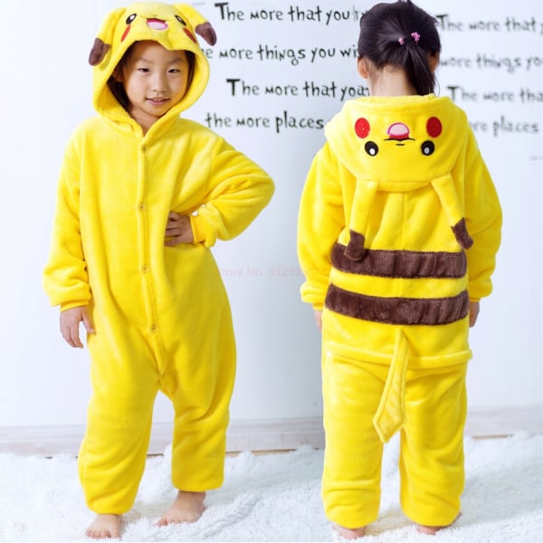 Flannel Pikachu ett stycke pyjamas tecknad hemkläder barnpyjamas 140