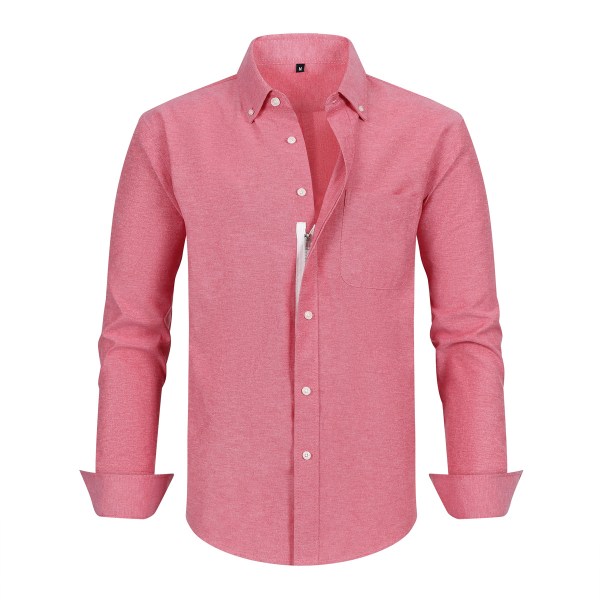 Spot populär Oxford-skjorta för män med dragkedja för män, falska långärmade knappar, gränsöverskridande herrkläder i ren färg red XS