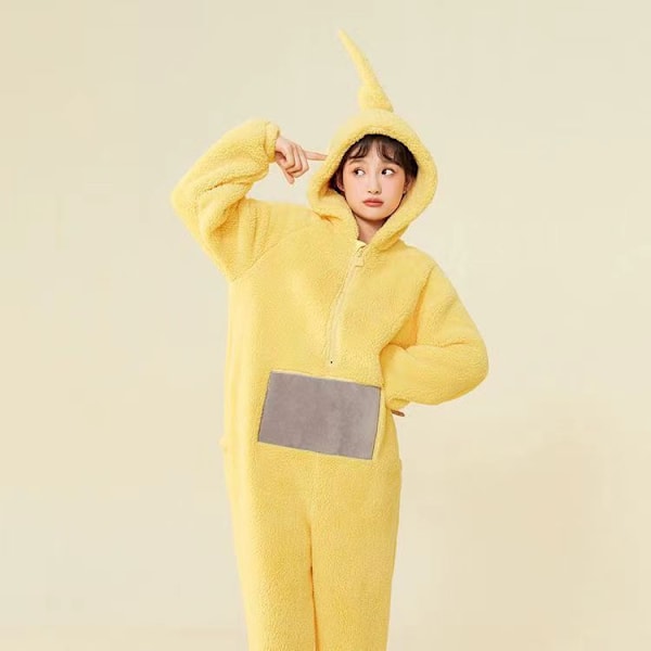 Antenna Baby Pyjamas för Kvinnor - Vintergullig Cartoon Animation Rolig Utekläder Hemkläder Tjockad Korall Sammet yellow XL