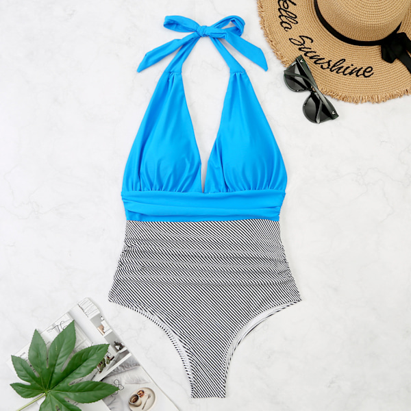 Ny ankomst exportfashion bästsäljande baddräkt för kvinnor, endel, rygglös, sexig, konservativ, magtäckande, gränsöverskridande bikini, grossist blue S