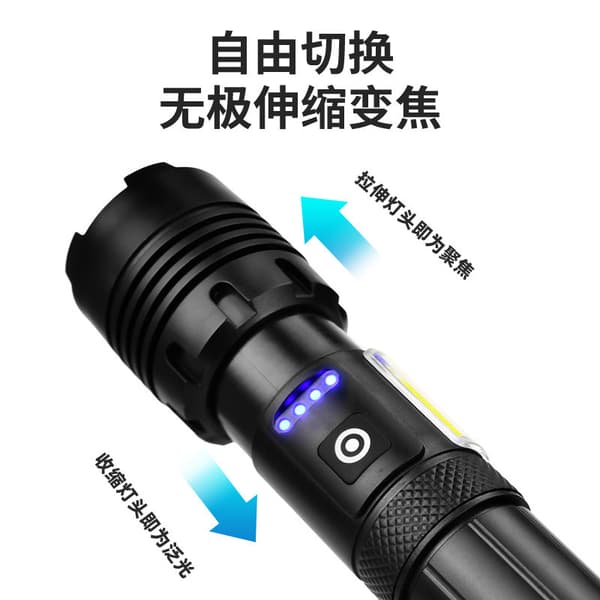 USB hvit laser lommelykt, sterkt lys, håndholdt søkelys, bærbar sidelys, utendørsbelysning White laser flashlight+data cable