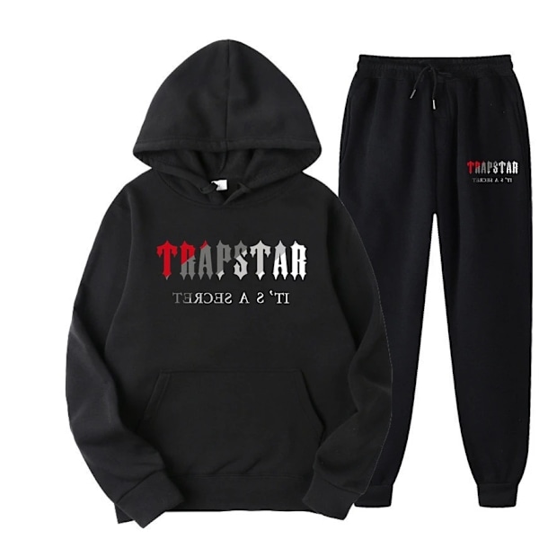 Cross-border trapstar-lettertryckad herrtröja tvådelad uppsättning lös huvtröja + sweatpants-kostym 1 L