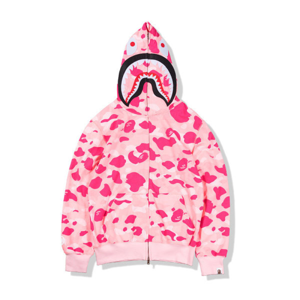 Vår och höst Shark Camo Sweater 3D Digital Printing Dragkedja Hooded Cardigan Coat pink L