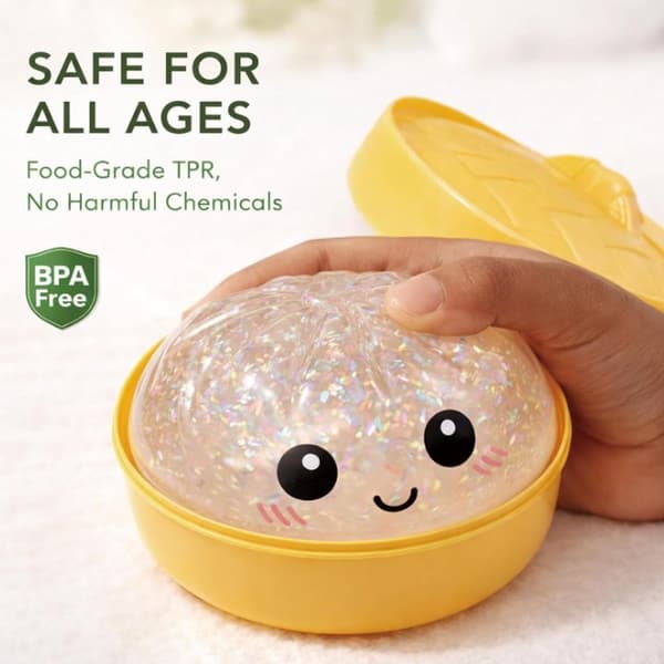 Glitter Dumpling Squishy Box Klämmusik Glänsande Pulverbulle T