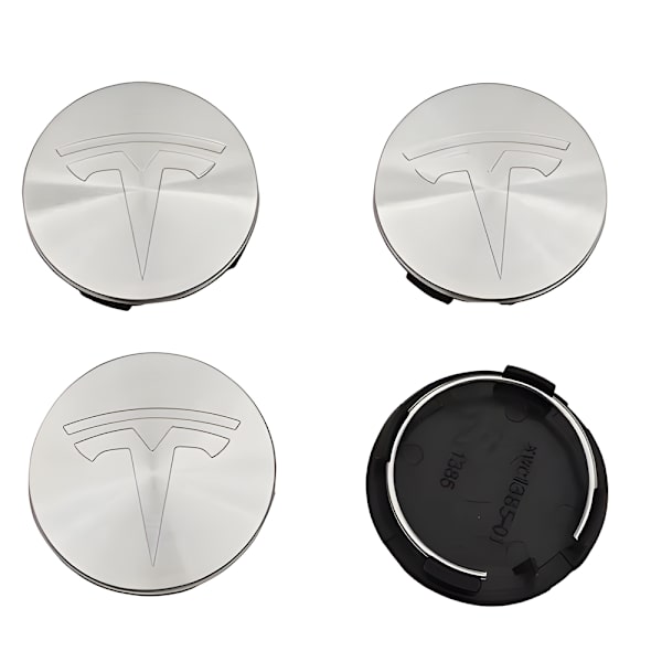 4-Pack Tesla Center Caps - Wheel Hub Emblems 56mm Silver Silver