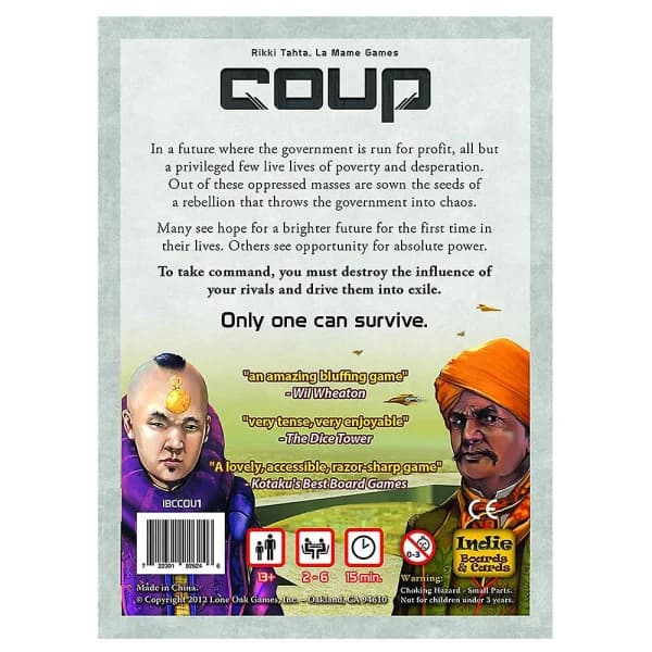 Coup - Dystopisk univers kortspil til familiefester - Strategisk deduktionsspil!
