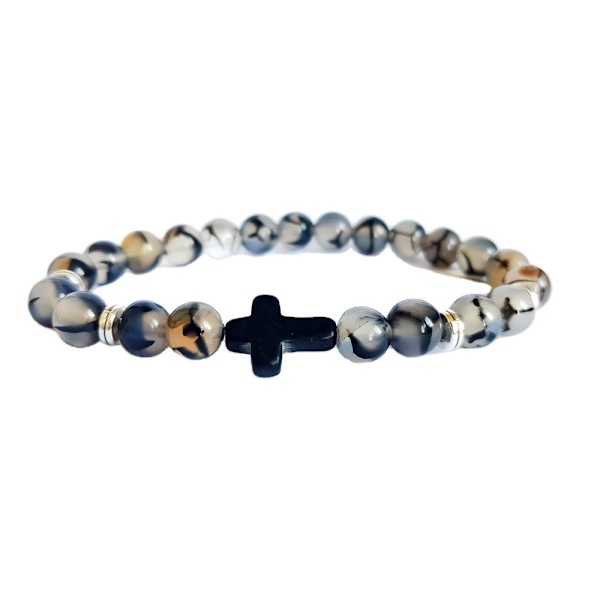 Hot sælgende Sten Sort Kors Elastisk Tråd Armbånd Howlite