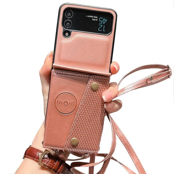 Smart Case with Card Holder - Samsung Galaxy Z Flip 4 Light Brown Ljusbrun