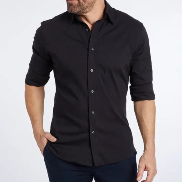 Spot populär Oxford-skjorta för män med dragkedja för män, falska långärmade knappar, gränsöverskridande herrkläder i ren färg black XS