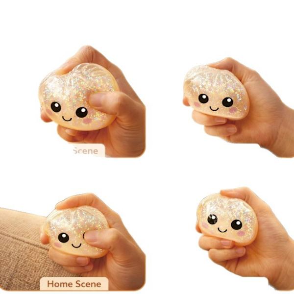 Glitter Dumpling Squishy Box Klämmusik Glänsande Pulverbulle S
