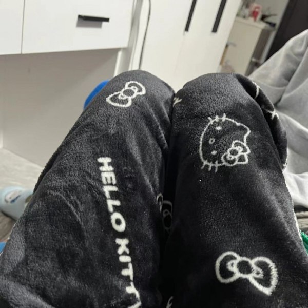 KVINNA Tjocka Varma Flanellbyxor Från Pyjamas Kitty Mjuka Bekväma black-w S