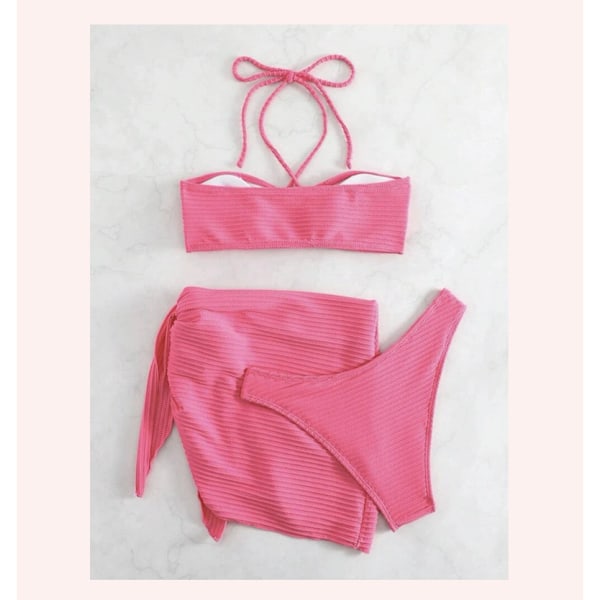 Fashionsexy bikini tredelad baddräkt damer halter ren färg baddräkt strandsemester baddräkt export het försäljning pink S