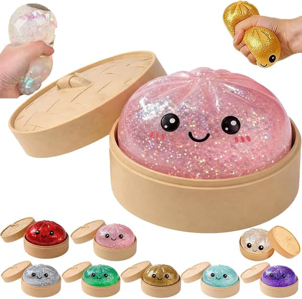 Glitter Dumpling Squishy Box Klämmusik Glänsande Pulverbulle T