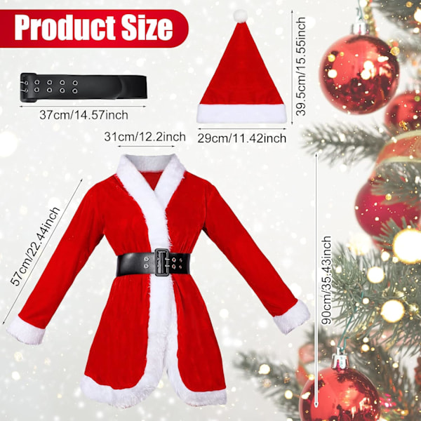 Funtery 5-delad Jultomte-kostym för kvinnor, inklusive sammetsklänning med bälte, hatt, randiga strumpbyxor, sammetshandskar Red XL
