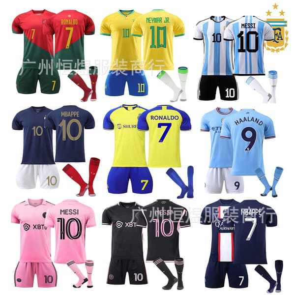 VM Messi-drakt, Brasil Neymar, Frankrike Mbappe draktsett 2223 Riyadh Master 7 L