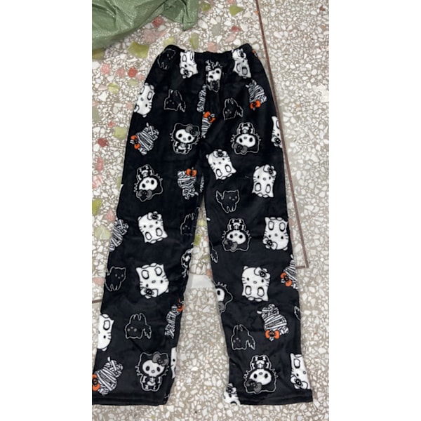 Export Amazon tecknad katt jul fleecefodrade pyjamasbyxor damer avslappnad höst och vinter flanellbyxor hem ytterkläder 3 XL