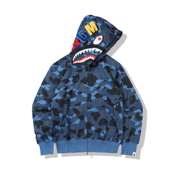 Vår och höst Shark Camo Sweater 3D Digital Printing Dragkedja Hooded Cardigan Coat blue L