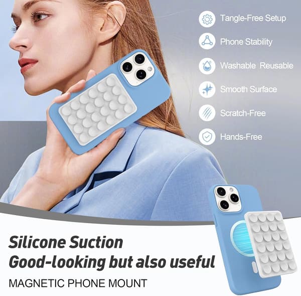 Magnetisk sugekopp-telefonholder for MagSafe-deksler, silikon-telefongrep for iPhone hvit white