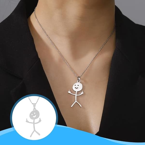 3 Pieces Funny Doodle Necklaces, Silver Smiling Middle Finger Necklace, Silver Smiling Middle Finger Necklace