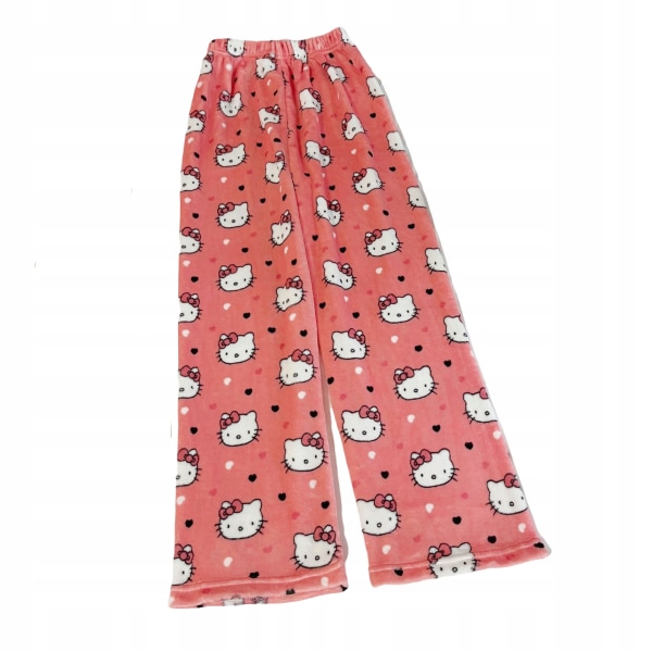 Tecknad HelloKitty flanellpyjamas Plysch och tjock isoleringspyjamas för kvinnor Watermelon Red M