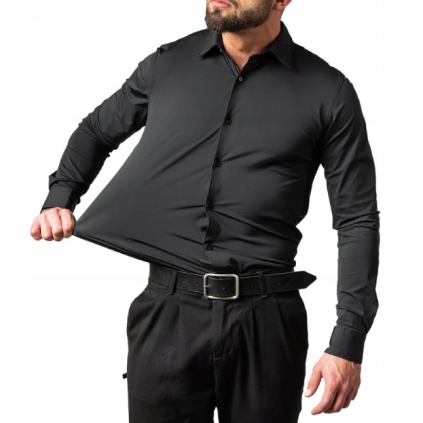 Långärmad herrskjorta black 3XL