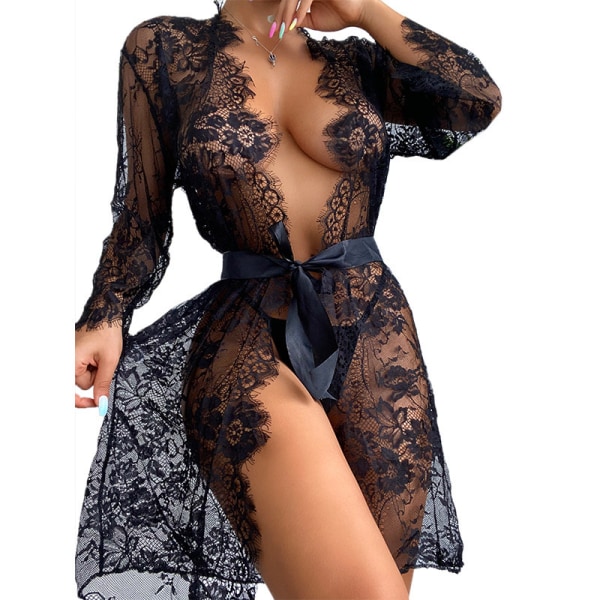 damkläder Amazon hett säljande sexig genomskinlig mesh frestelse sexiga intima set spets black S
