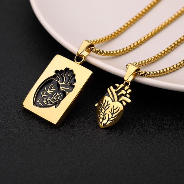 Parhalskæde, hjerteformet perlekæde, rock-stil vedhæng, parhalskæde Silver (one set)
