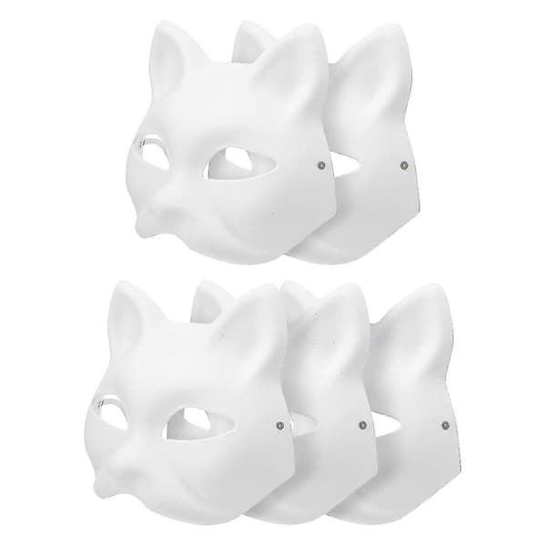 5 stk. umalte maskerademasker, tomme papirmasker, Halloween-kattemasker, fest-cosplay-tilbehør