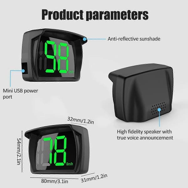 HUD GPS Digitalt speedometer til bil, lastbil, bus, E-scooter, E-cykel, solskærm, præcist speedometer