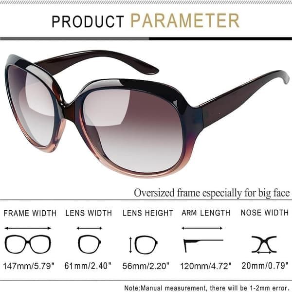 Polariserede solbriller kvinder trendy overdimensionerede store køre solbriller damer UV-beskyttende store solbriller gradient brun gradient Brown