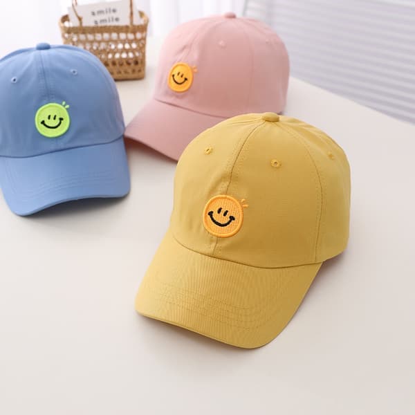 Smiley Face Lue Barn Baseball Cap Jenter Gutter Justerbar Småbarn Baseball Cap Søt Broderte Lue 4-10 År Gul