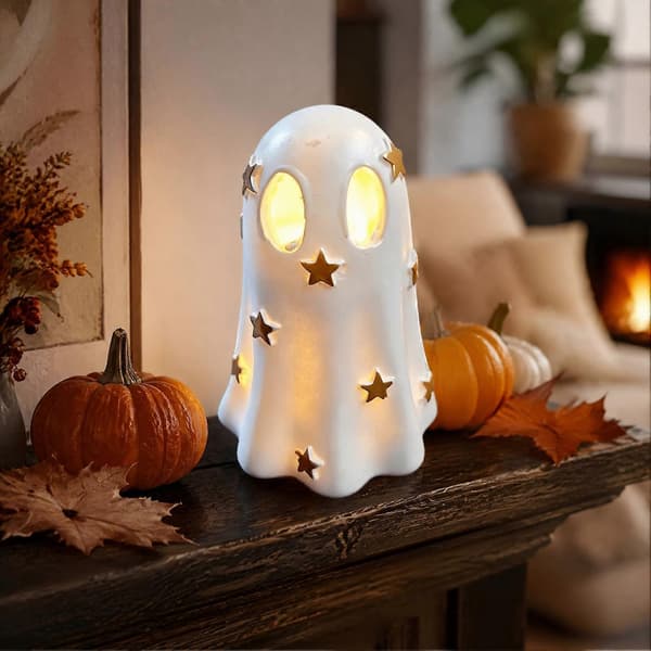 Resin spøgelse med LED – lysende figur til Halloween