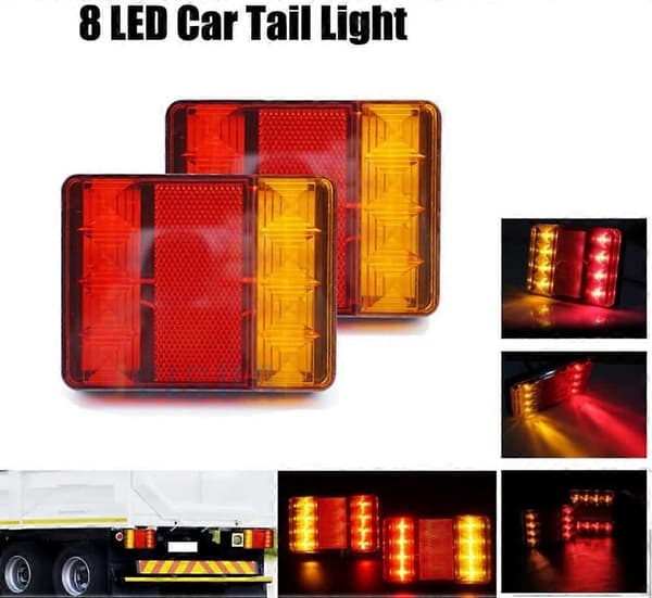 Bilbaklys 2 stk 12V 8 LED baklys 6 funksjoner tilhenger campingvogn lastebil baklampe