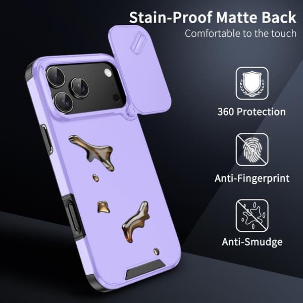 iPhone 17 Pro-deksel med skyvbart kameralokk TPU + PC lilla Purpur