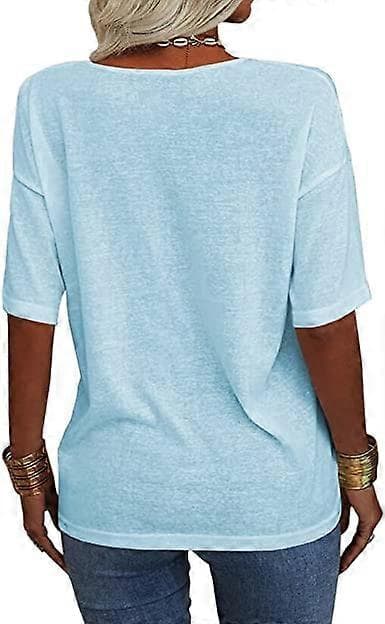 Dame Mode V-hals Halværme Oversized T-shirt Ensfarvet Afslappet Løs Basic Top