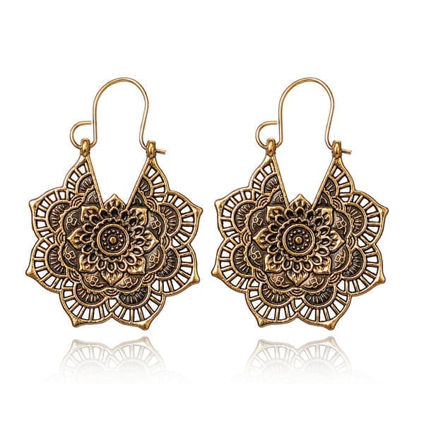 Vintage Mandala Blomster Hængeøreringe guld