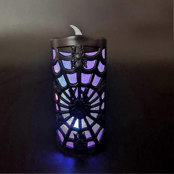 Halloween stearinlys lampe Led Prop Lys Spindelvæv Lampe Ornamenter (sort) (2 stk)