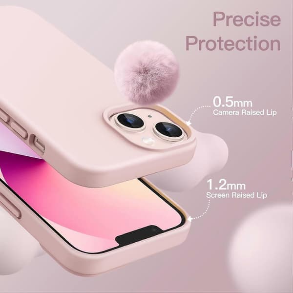 Silikonskal kompatibelt med iPhone 13 6,1 tum, Silkeslen känsla, Stötsäkert skal med mikrofiberfoder (Rosa)