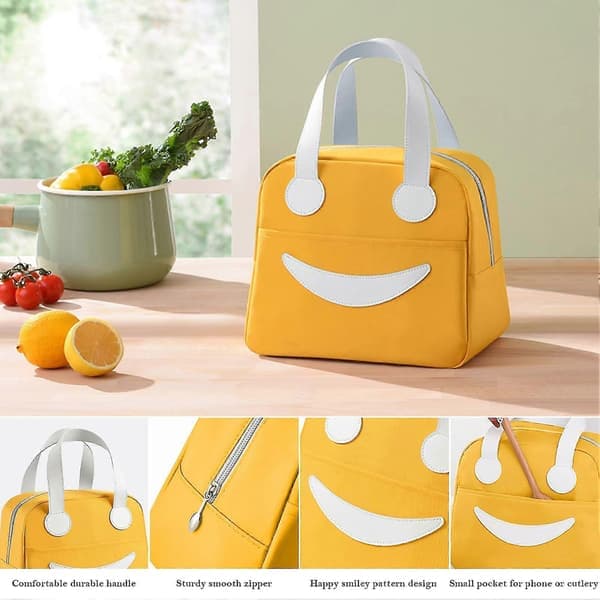 Isolert kjølebag Smiley matpose Enkel å rengjøre matpose (gul)