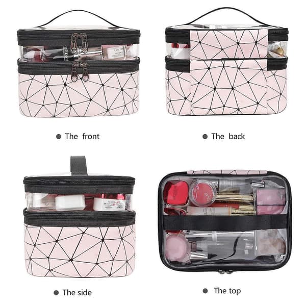 Makeup tasker Dobbeltlags rejse kosmetiketuier Make up Organizer (Pink)