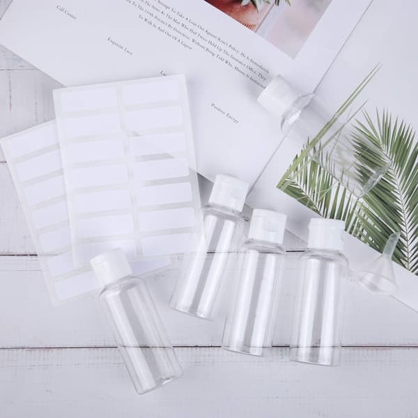 12-pack flip-top plastkosmetikflaskor, påfyllningsbara vätskebehållare, kosmetikflaskor i resestorlek, 50 ml